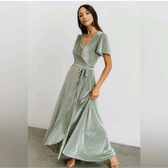 Baltic Born Andi Ribbed Velvet Maxi Dress Dusty Sage Size Medium - Picture 1 of 6